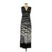 Carole Little Casual Dress - Maxi V-Neck Sleeveless: Black Graphic Dresses - Women's Size 8