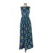 P.A.R.O.S.H. Casual Dress - Maxi: Blue Floral Motif Dresses - Women's Size Small