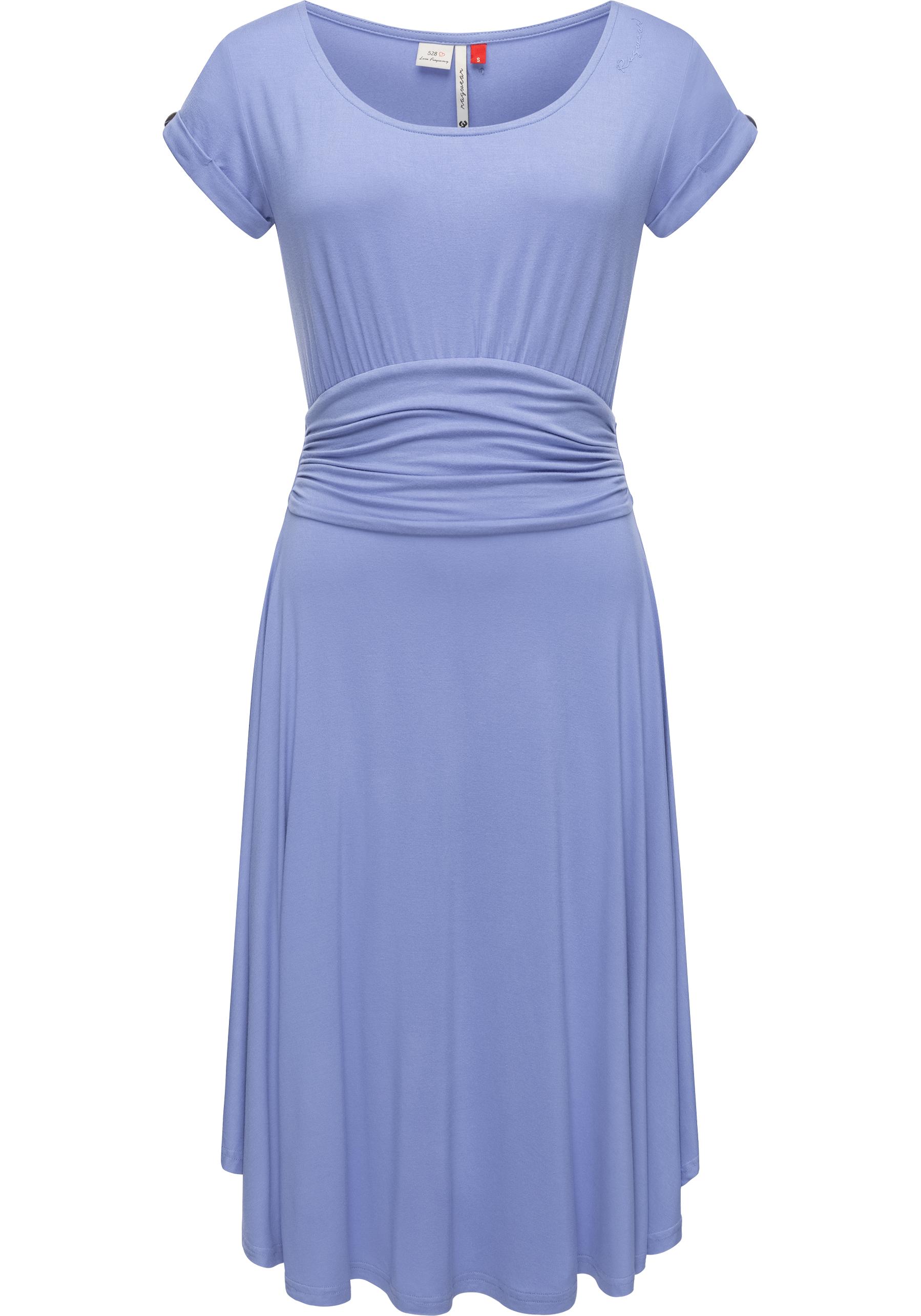 Sommerkleid RAGWEAR "Yvone Solid", Damen, Gr. XL (42), Normalgrößen, blau, Material: 95% Viskose, 5% Elasthan, figurbetont knieumspielend, Rundhals, Ärmel ohne Ärmelschlitz, Kleider Sommerkleid, leichtes Jersey-Kleid mit Taillengürtel Image
