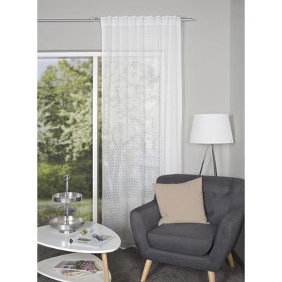 Vorhang HOME WOHNIDEEN "PANILIA" Gr. 2, weiß (wollweiß), B:140cm H:175cm, Wirkware, Polyester, Gardinen, Kombibandschal PANILIA mit Raschelspitze Image