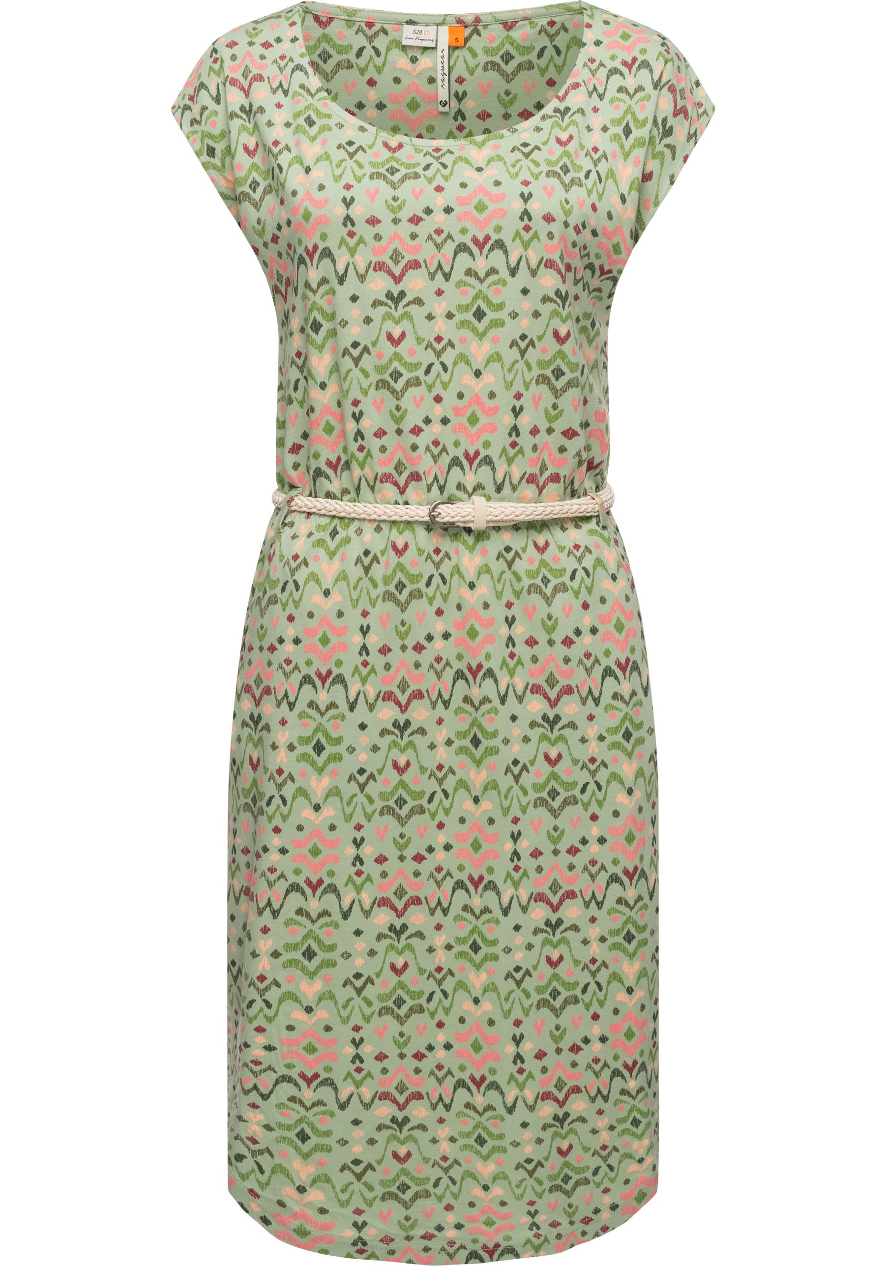 Shirtkleid RAGWEAR "Lilithe Ikat", Damen, Gr. L (40), Normalgrößen, grün, Material: 50% Baumwolle, 50% Modal, figurbetont knieumspielend, Rundhals, Ärmel ohne Ärmelschlitz normaler Saum, Kleider Shirtkleid, stylisches Damen Sommerkleid mit...