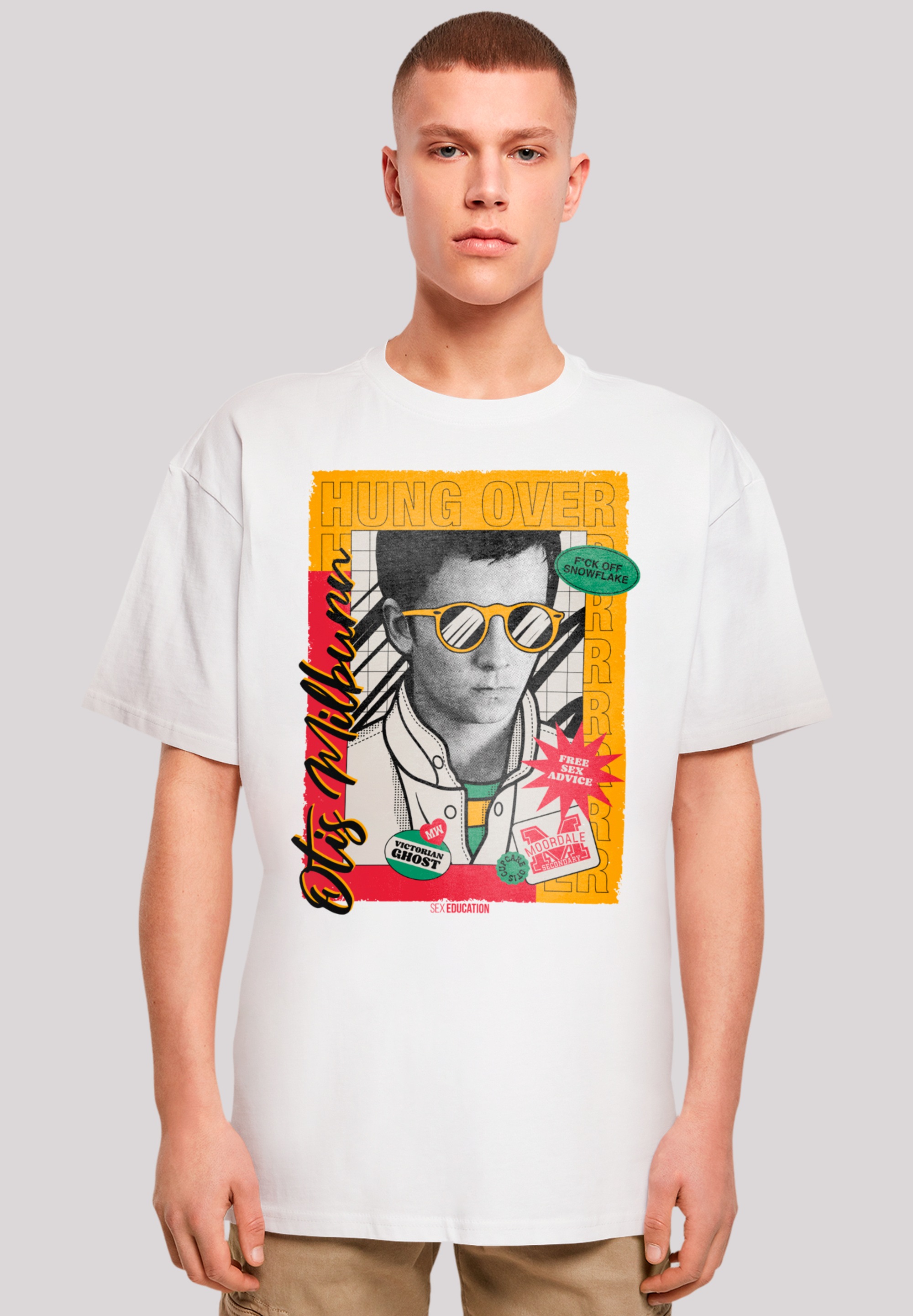 T-Shirt F4NT4STIC "Sex Education Otis Hung Over Collage", Herren, Gr. 3XL, weiß, Obermaterial: 100% Baumwolle, oversize, Rundhals, ohne Bündchen, Shirts, Premium Qualität Image