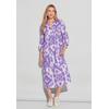 Maxikleid STREET ONE, Damen, Gr. 40, EURO-Größen, lila (smell of lavender), Stoff, 100% Leinen, gemustert, casual, gerade lang, Rundhals, 3/4-Ärmel elastischer Bund, Kleider, aus Leinen