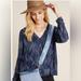 Anthropologie Tops | Cloth & Stone Dotted Herringbone Blouse Small Womens Navy Tiered Long Sleeve . | Color: Blue | Size: S