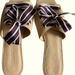J. Crew Shoes | J Crew Mini Wedge Slides With Lace-Up Ribbon | Color: Blue/Cream | Size: 7