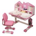 Shienfir Premium Kids Study Desk and Chair Set, Children's Height Adjustable Study Desk w/Integrated Shelf and Drawer, Astronaut Pattern, Ergonomic Desk Chair with Large Writing Board Pink 1