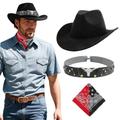 DOCILA 2 Pack Cowboy Hat for Women Men DIY Western Cowgirl Hats Plain Felt Dress-up Play Costume Party Hat Adjustable Strings, Blackset, One Size
