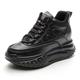 Women Wedge Sneakers Leather Hidden Wedge Trainers High Heel Shoes Ladies Platform Walking Shoes,Black,4 UK