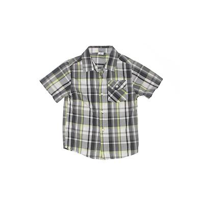 Healthtex Short Sleeve Button Down Shirt: Gray Grid Tops - Size 2Toddler