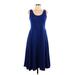MSK Casual Dress - Fit & Flare: Blue Solid Dresses - Women's Size Large Petite
