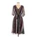 Danny And Nicole Casual Dress - Midi: Burgundy Floral Motif Dresses - Women's Size 8