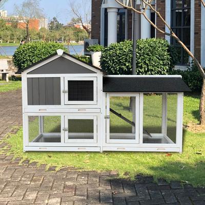 Multi-level Removable Tray Rabbit Hutch Wooden Outdoor Pigeon Cage with Running Cage, Anti-pee Spray Doghouse Chicken Coop