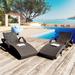 Outdoor Patio Wicker Chaise Lounge,Reclining Chair w/Pull-out Side Table, Set of 2