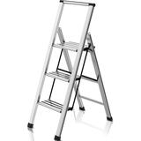 3 Step Ladder Folding Step Stool, Aluminum 3 Step Stool Foldable,Wide Anti-Slip Pedal, 300lbs Sturdy Closet Steping Stool