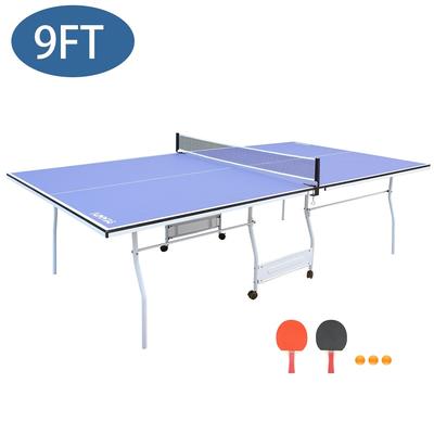 9FT Foldable Table Tennis Ping Pong Table Set, 2 Paddles and 3 Balls
