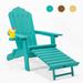 Folding Adirondack Chair with Pullout Ottoman with Cup Holder,Oversized,Poly Lumber,for Patio Deck Garden,Backyard Furniture