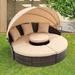 Rattan Round Lounge With Canopy Bali Canopy Bed Outdoor, Wicker Outdoor Sofa Bed with lift coffee table