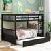 Full Over Full Bunk Bed with Trundle, Convertible to 2 Full Size Platform Bed, Full Size Bunk Bed with Ladder and Safety Rails