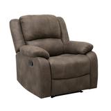Chris 38 Inch Manual Recliner Chair, Cushions, Solid Wood, Brown Microfiber