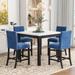 5-piece Counter Height Dining Table Set with One Faux Marble Top Dining Table and Four Velvet-Upholstered Chairs,Blue