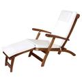 Longshore Tides Humphrey 5-Position Steamer Outdoor Chair Wood/Solid Wood in Brown/White | 37 H x 24 W x 70 D in | Wayfair