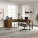 14 Karat Home Inc. Alfons Height Adjustable L-Shaped Executive Desk Wood/Metal/Wicker/Rattan in Black/Brown | 70 W x 60 D in | Wayfair