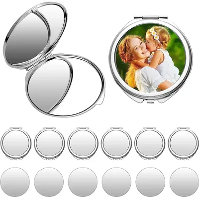 12Pcs/Lot Sublimation Blanks Metal Pocket Compact Mirror Travel Makeup Mirror Smart Mirror For Women Men Home Travel Use