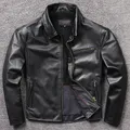 Free shipping.Wholesales.Classic motor rider slim genuine leather jacket.Cool fashion black cowhide