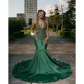 Green African American Prom Dresses Mermaid Sheer Beaded Crystals Black Girls Nigeria Robe De Soiree