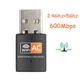 Wireless USB WiFi Adapter 600Mbps wi fi Dongle PC Network Card Dual Band wifi 2.4GHz+5GHz Adapter