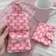 Women Bow Print Pink Coin Purses Canvas Small Zipper Pouch Cash Coin Wallet Large Capacity Card