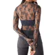 Sheer Mesh Long Sleeve Layering Top for Women Mock Neck Floral Lace Tshirt See Through Tee Shirt