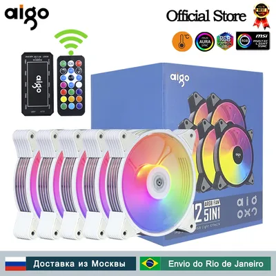 Aigo AR12 weiß 120mm RGB FAN Ventilador PC Gamer Computer Gehäuse Kit Lüfter Kühlung Kühler 12cm Geschwindigkeit einstellen 12V ARGB Fans Ventoinha