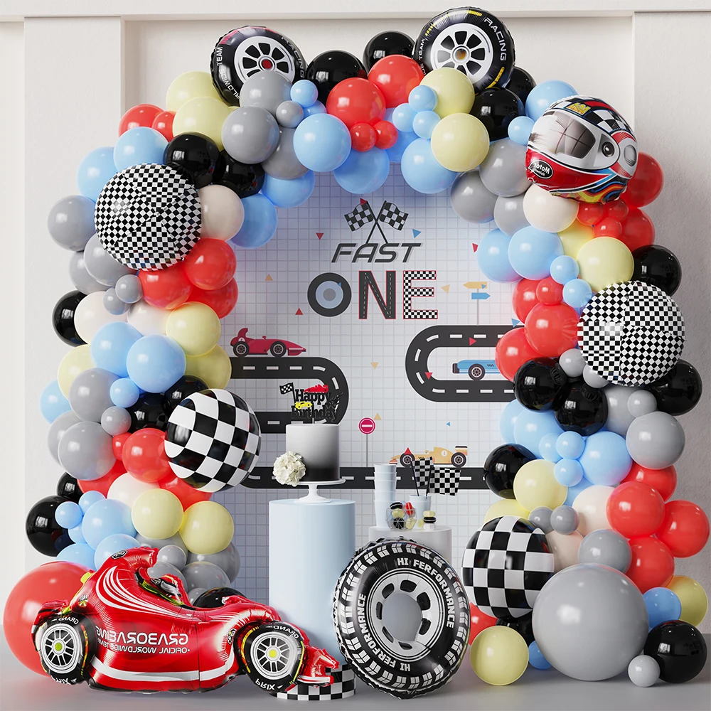118 Stücke Rennwagen Thema Ballon Girlande Bogen Kit Meer Blau Schwarz Latex Ballons Jungen Zwei Schnelle Geburtstag Party Baby dusche Dekoration Image