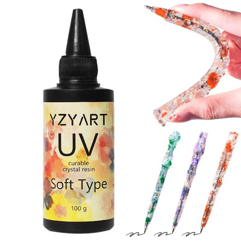 Resina UV Tipo morbido 100g Elastico e pieghevole Resina epossidica ultravioletta cristallina Kit resina UV per artigianato Creazione di gioielli Decorazione
