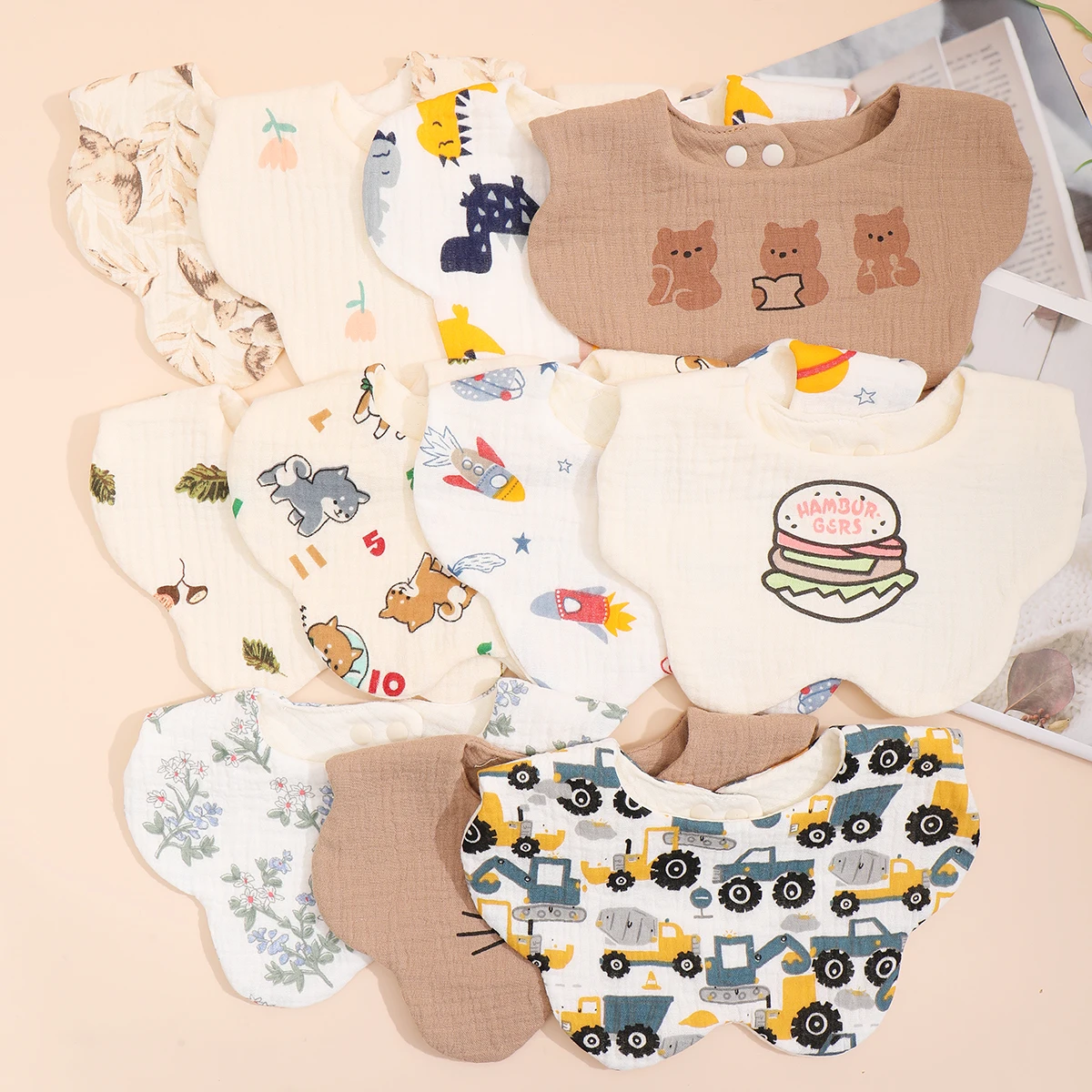 3 stücke Baumwolle Gaze Druck Baby Lätzchen Saugfähigen Speichel Handtuch Neugeborenen Spucktücher Bandana Schal für Jungen Mädchen Fütterung Sabbern bib Image