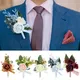 Boutonnière de Mariage pour Homme Broche Imbibée de Corsage Artificiel Fleurs de Rose en