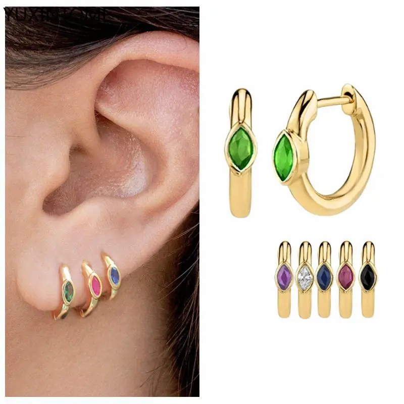 Orecchini in argento sterling 925 con ago ovale piccolo zircone orecchini a cerchio orecchini in oro con zirconi colorati per gioielli da festa di moda da donna