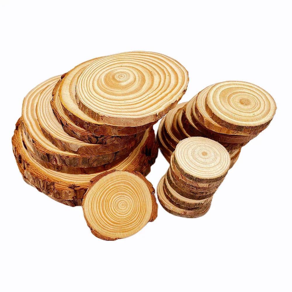 3-12 cm di spessore 1 confezione di pino naturale rotondo fette di legno non finite cerchi con dischi di corteccia di albero artigianato fai da te pittura della festa nuziale
