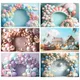 Laeacco-Toile de fond rose pour photographie de fête toile de fond de portrait floral ballons en