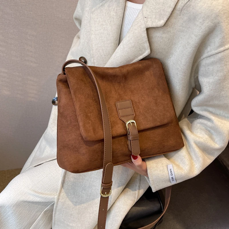 Sac à bandoulière en daim marron pour femme, cuir PU souple, sacs à main Hobo, grande capacité, fourre-tout vintage, haute qualité, mode initiée