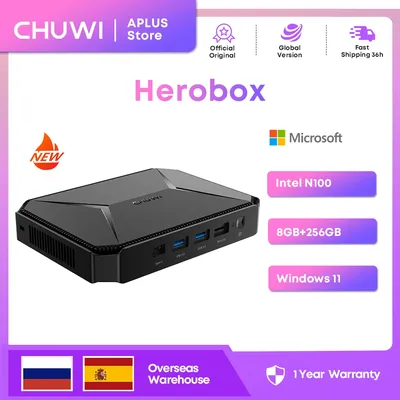 CHUWI-Herobox Mini PC Windows 11 Intel N100 Desktop Gaming Computer 8 Go LPDDR5 256 Go SSD VESA