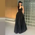 Damen Sommer kleines schwarzes Kleid Französisch Mode einfache ärmellose Weste langes Kleid schwarz