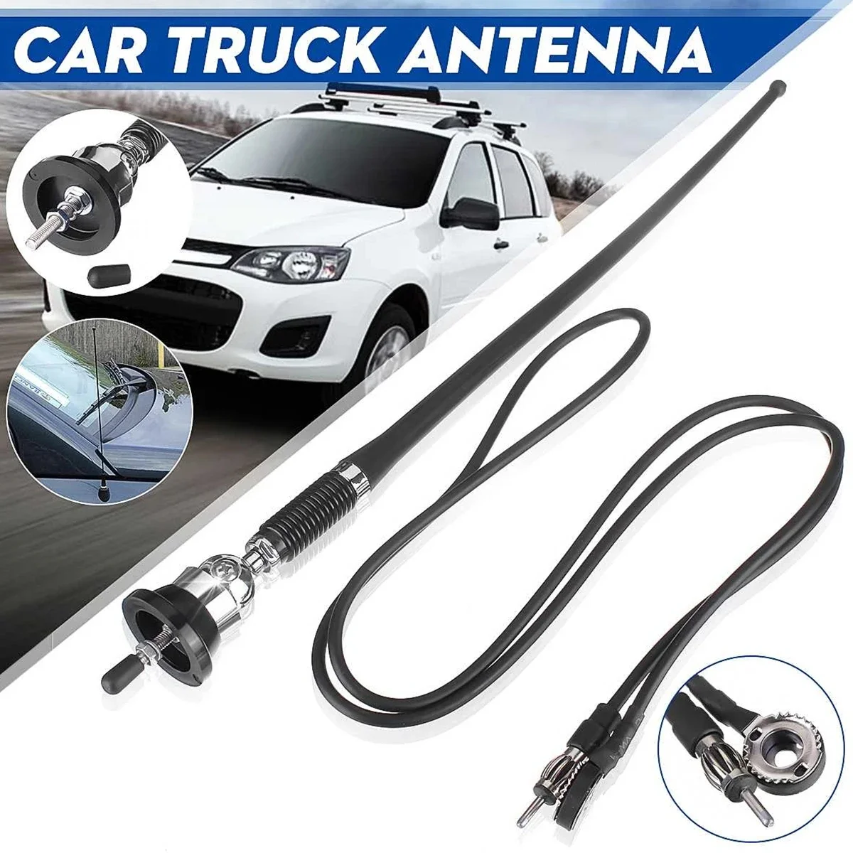 Neue Auto Auto Dach Radio Antenne FM/AM Signal Booster Verstärker 17 zoll Flexible FM AM Signal Antenne verstärkt Auto Zubehör Image
