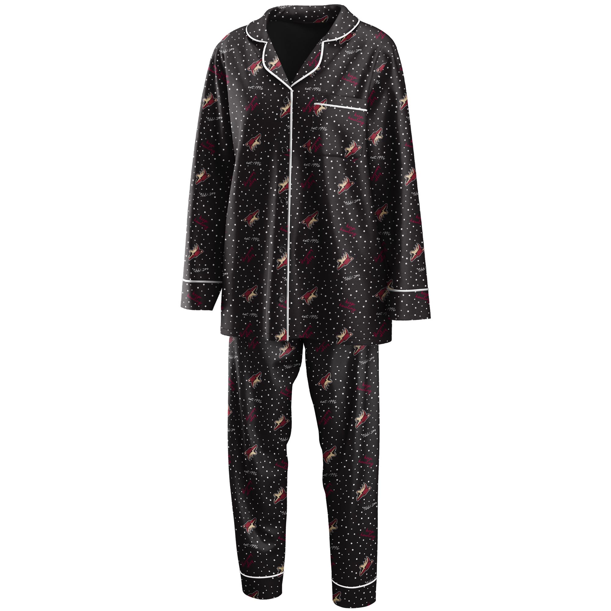 Damen WEAR by Erin Andrews – Schwarzes Schlafset mit langärmligem Hemd und Hose der Arizona Coyotes Image