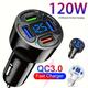 120w Fast Charging 4 Usb Digital Display Car Fast Charger 4-in-1 Pd Mobile Phone Charging Head 7aqc3.0 Car Phone Adapter Car Accessories