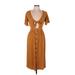 Mimi Chica Casual Dress - Midi: Brown Dresses - Women's Size Medium