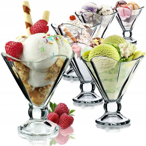 Eisbecher Glas Set, Eisschalen, Dessertgläser mit Fuß, Eisgläser, Dessertschalen für Eiscreme,