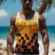 Treillis Noix de coco Vacances Mode Hawaïen Homme 3D effet Top Casual du quotidien Hawaïen T-shirt Bleu Orange Sans Manches Col Ras du Cou Chemise Eté Printemps Vêtement Tenue Normal S M L XL XXL XXXL