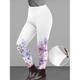 Femme Legging Normal 65% polyester Floral Violet Crital Gris clair Design Taille Haute Cheville Casual Usage quotidien Printemps, Août, Hiver, Eté